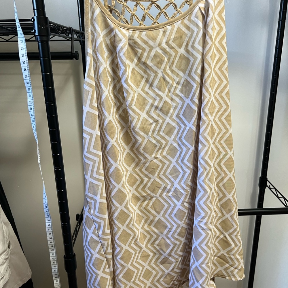 Geometric Patterned Cream and Tan Shirt with lace detail back